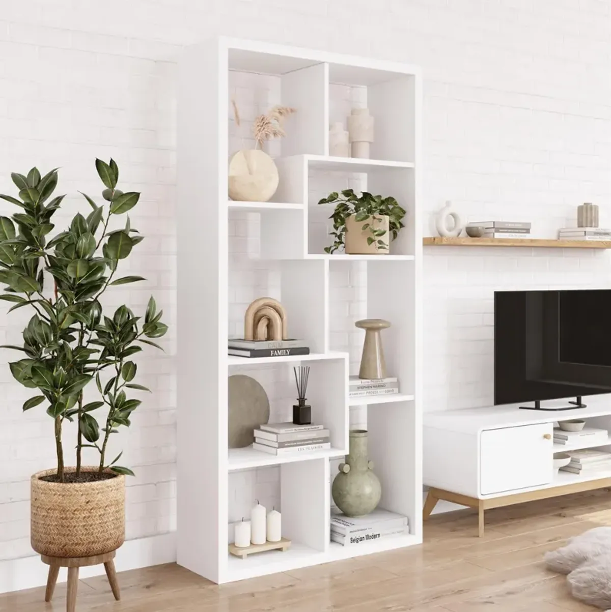 Leva Scandinavian Tall 7 Shelf Open Bookcase