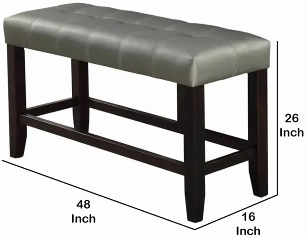 Tufted High Bench With Tapered Legs Silver and Brown-Benzara