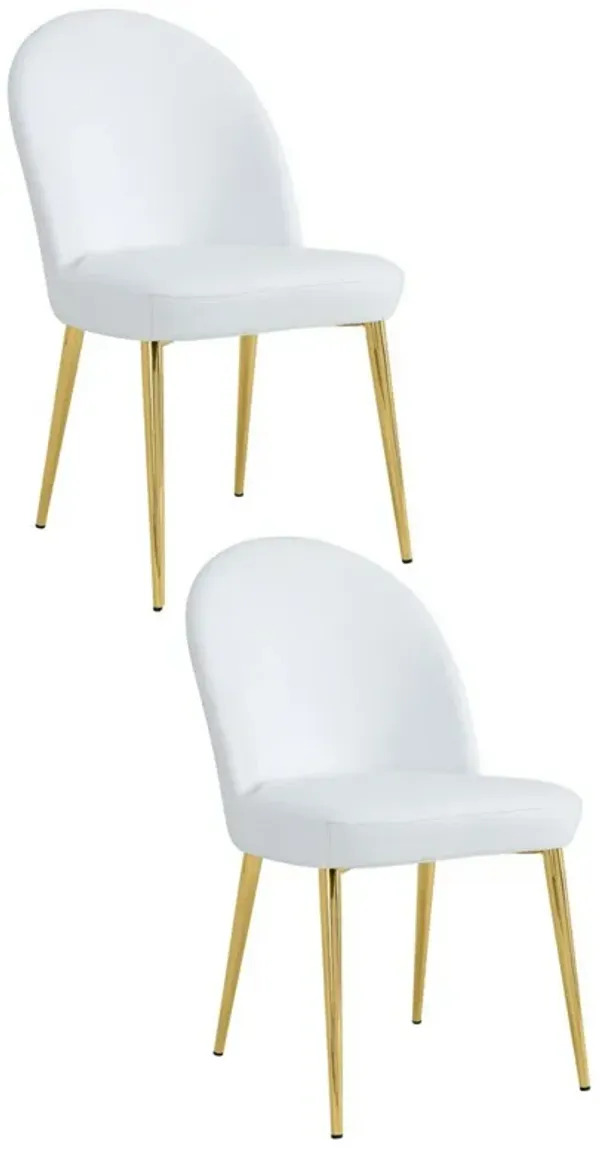 Era 24 Inch Dining Chair Set of 2, Curved Back, White Faux Leather, Gold - Benzara