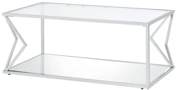 Hivvago 43" Chrome And Clear Glass Rectangular Coffee Table With Shelf