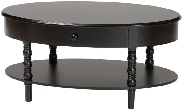 Baxton Studio Malinda Classic Black Wood 1 Drawer Coffee Table with Spindle Legs