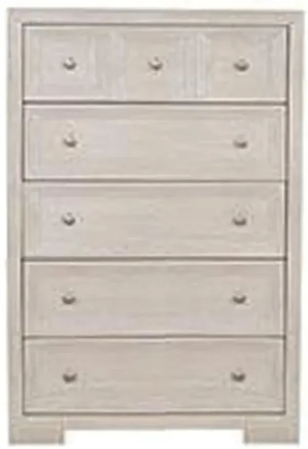 Kizie Tall Dresser Chest, 5 Drawers, Bronze, Beige Solid Wood, 38 Inch - Benzara