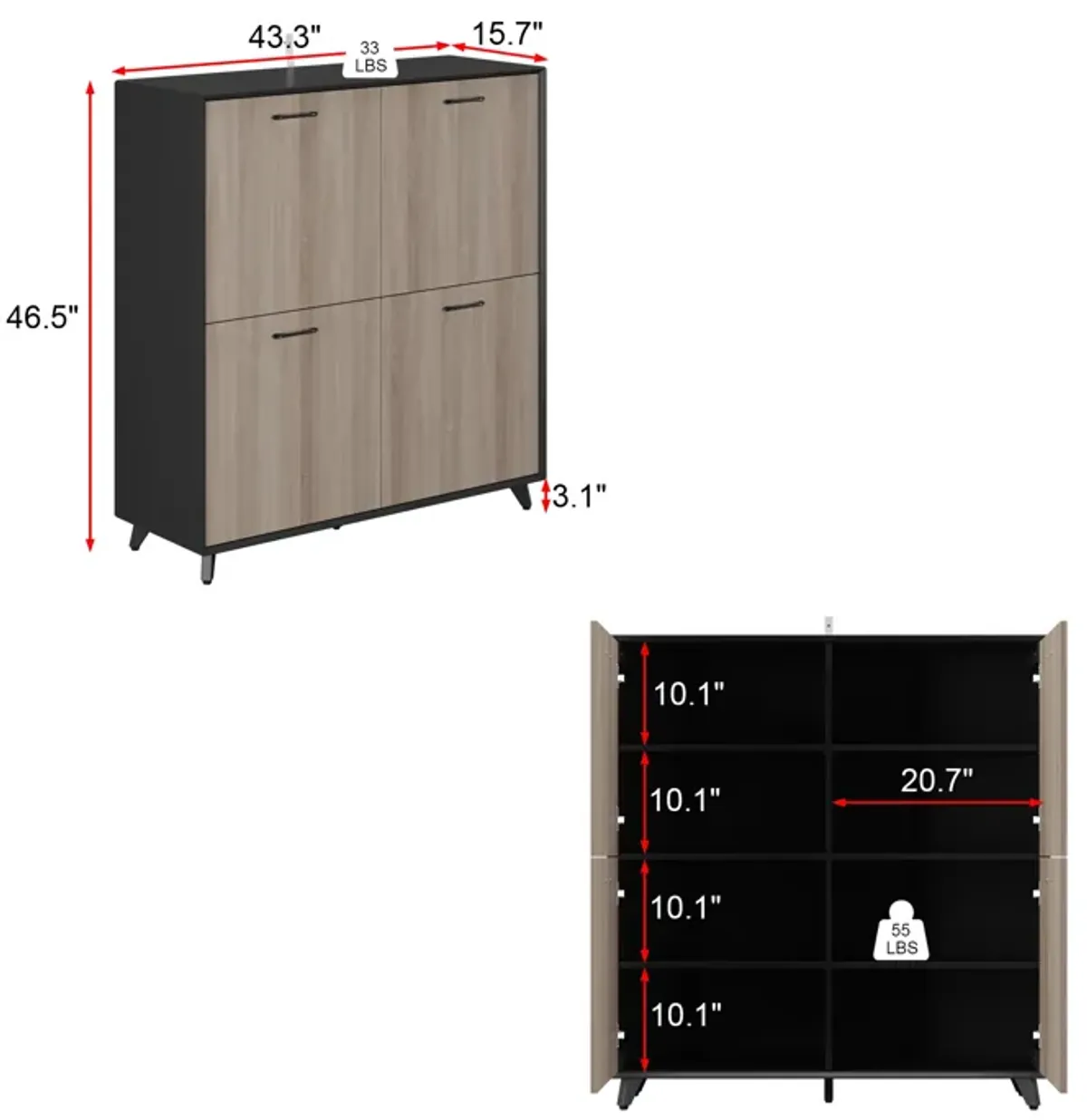 FUFU&GAGA 46.5" Four-Door Kitchen Pantry Cabinet with Adjustable Shelves, (43.3" W x 15.7" D x 46.5" H),Brown