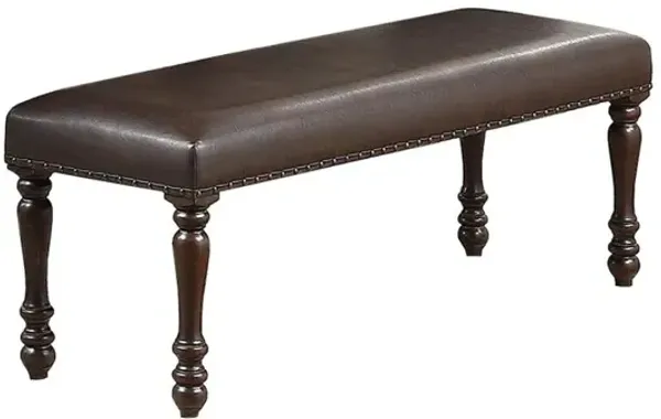 Cherry Finish Faux Leather Bench Dining Set