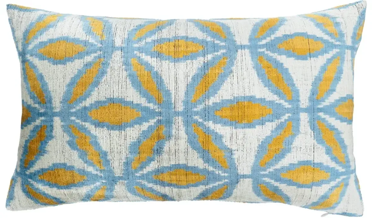Sunflower Silk Velvet Ikat Pillow, 16" X 24" Case Only