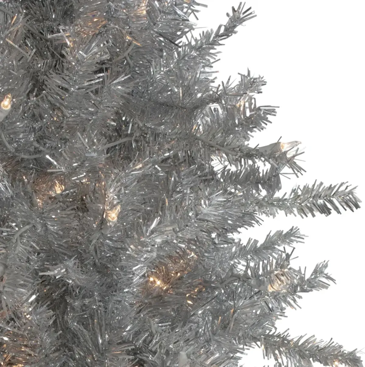 7.5' Pre-Lit Silver Tinsel Pine Slim Artificial Christmas Tree - Clear Lights