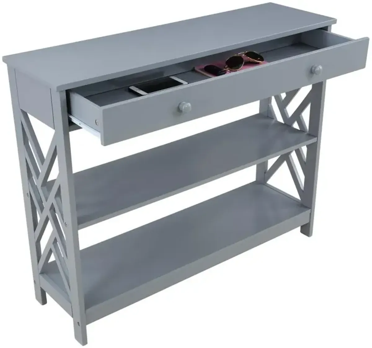 Convenience Concepts Titan 1 Drawer Console Table with Shelves, Gray