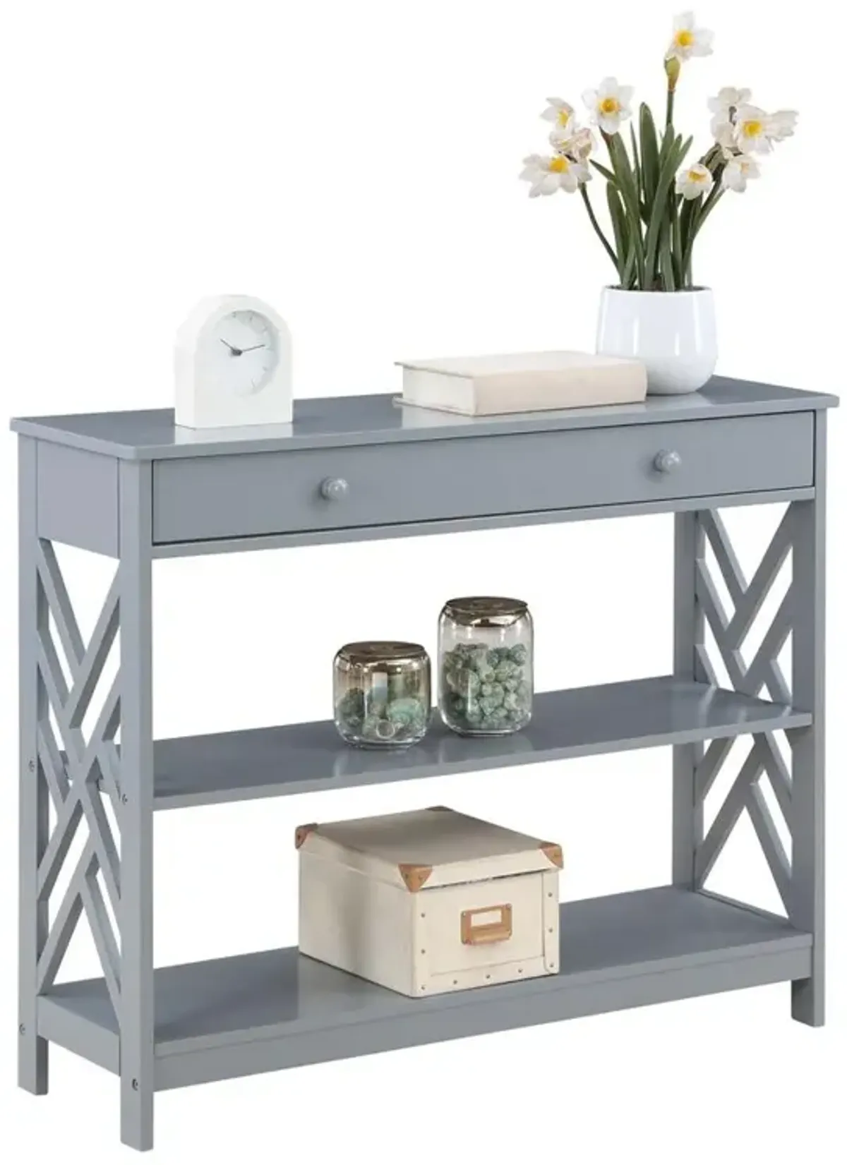 Convenience Concepts Titan 1 Drawer Console Table with Shelves, Gray