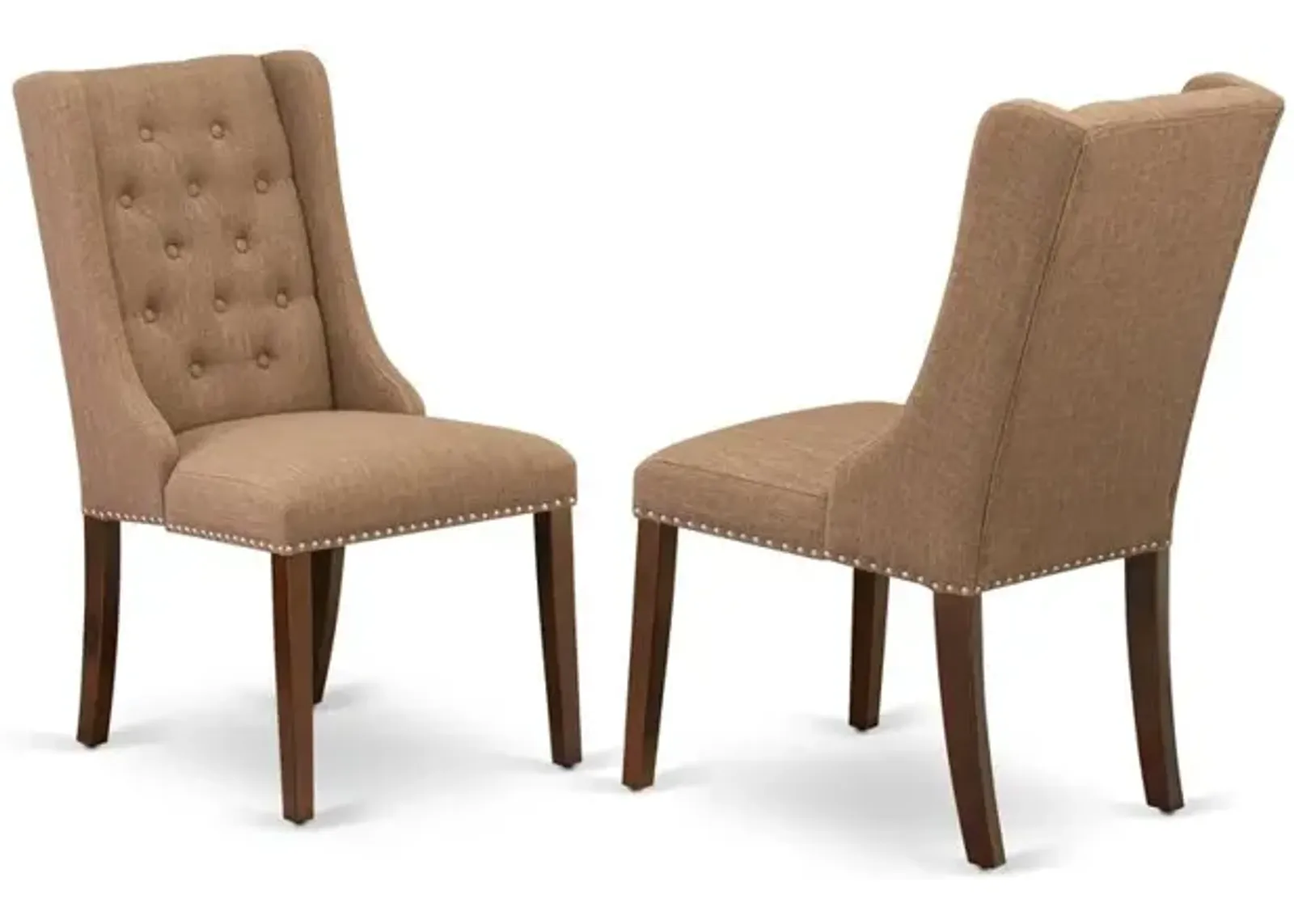 FOP3T47 Dining Chairs - Light Sable Linen Fabric Parson Dining Chairs and Button Tufted Back with Mahogany Rubber Wood Legs - Dining Chair Set of 2 - Set of 2