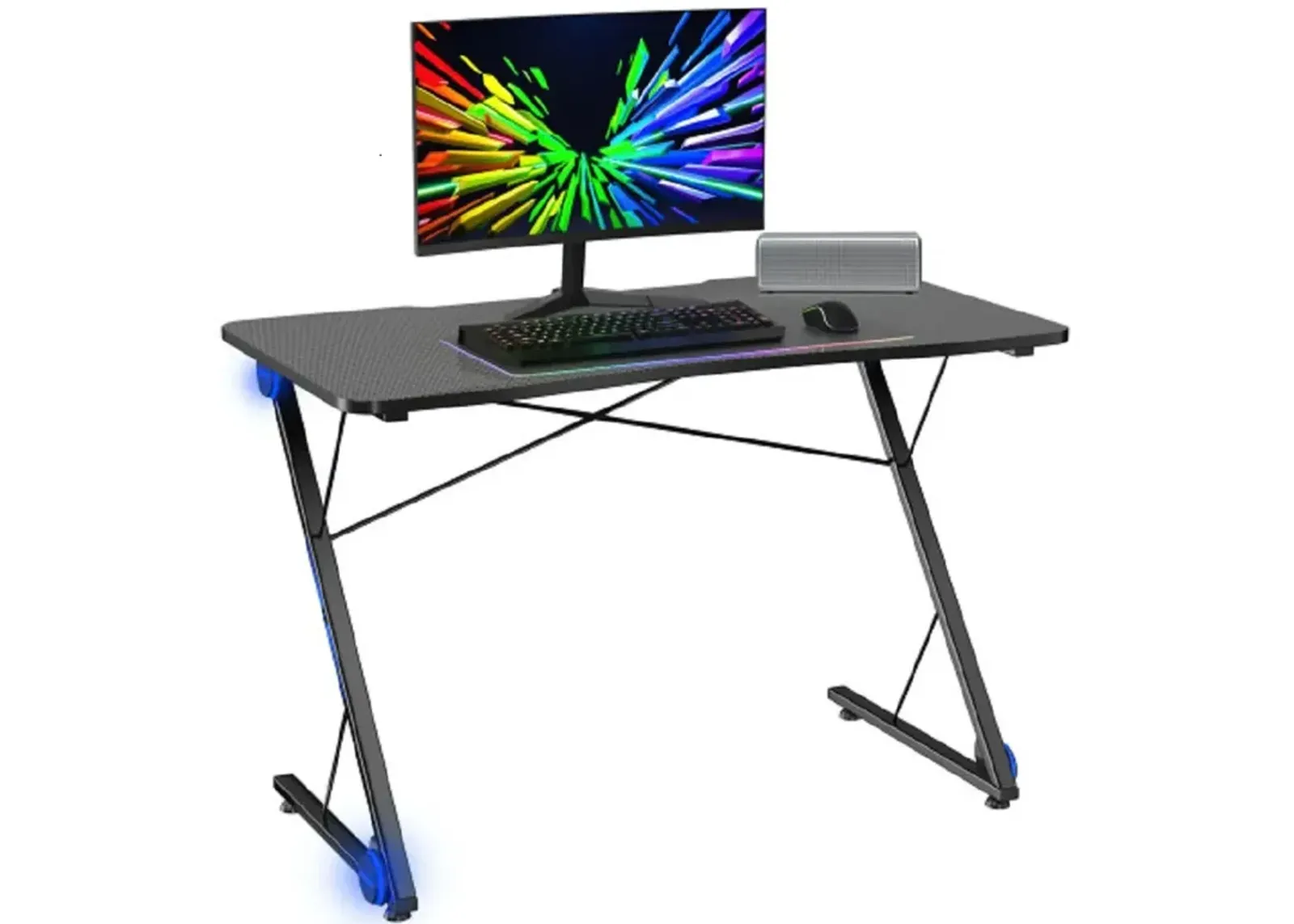 Z Shape Gaming Desk with LED Lights