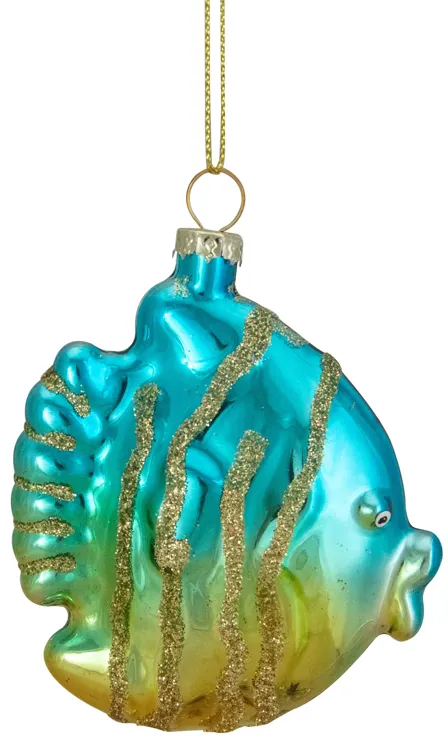 3" Turquoise and Gold Glass Fish Christmas Ornament