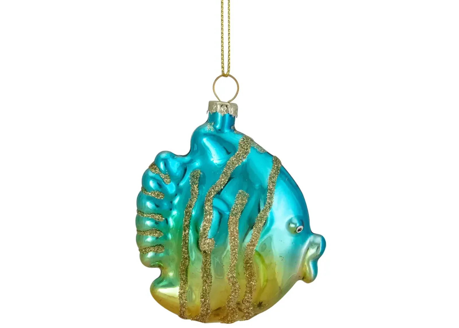 3" Turquoise and Gold Glass Fish Christmas Ornament