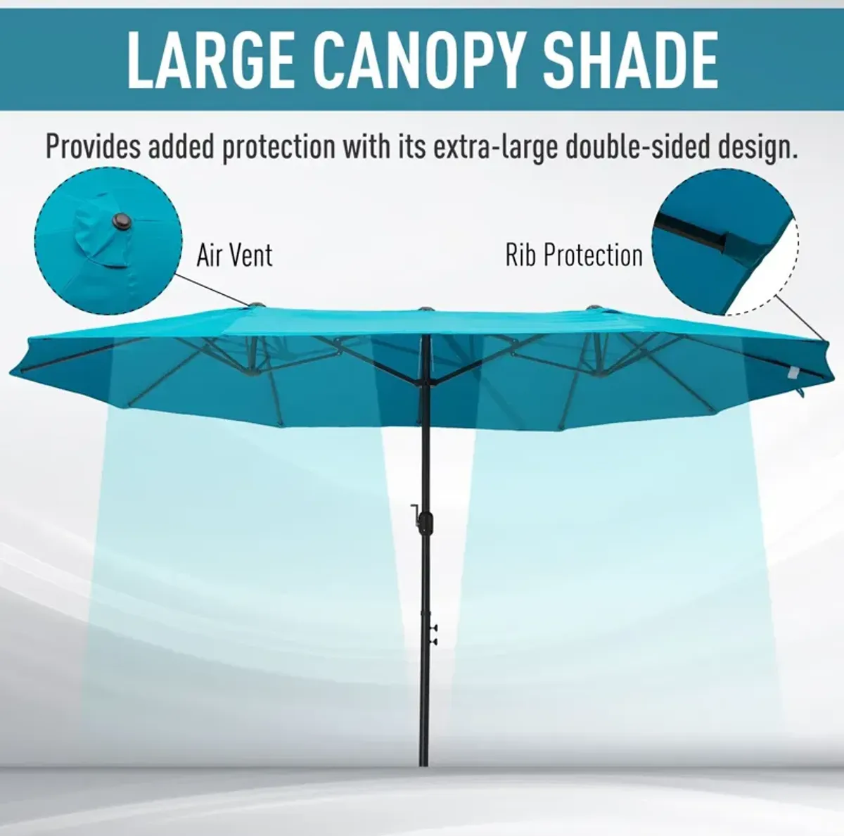 Blue Sun Shield: 15ft Rectangular Double-Canopy Patio Umbrella with Base