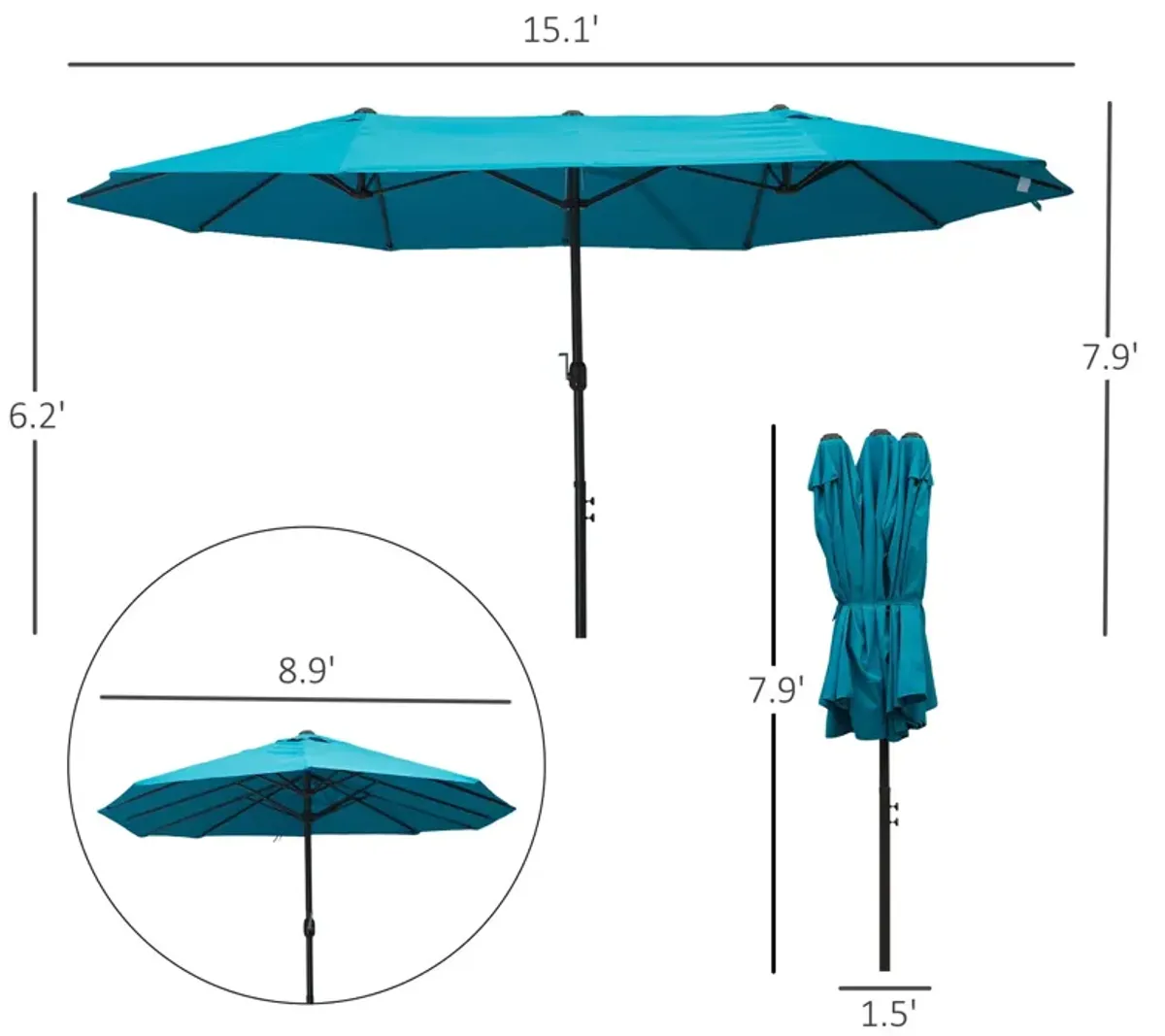 Blue Sun Shield: 15ft Rectangular Double-Canopy Patio Umbrella with Base