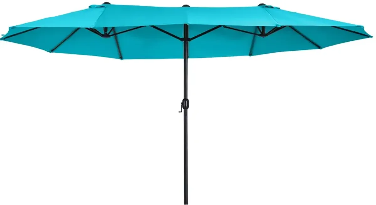 Blue Sun Shield: 15ft Rectangular Double-Canopy Patio Umbrella with Base