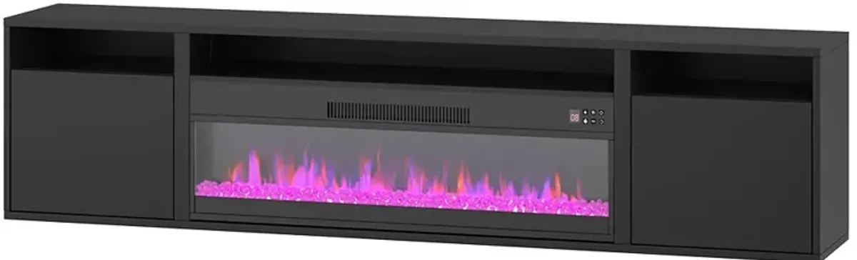 BELLEZE Floating Fireplace TV Stand Wall Mounted with 36" Electric Fireplace Heater, 70" LED Entertainment Center with Storage for TVs up to 75", Modern Media Console TV Shelf For Living Room (Black)