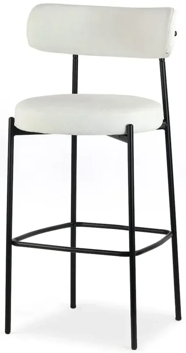 Glamour Home Set of 2 Awen White Boucle Bar Stool with Black Legs