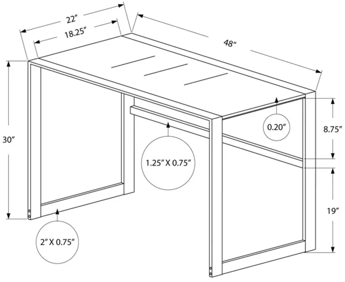 Monarch Specialties Computer Desk, Home Office, Laptop, 48"L, Work, Metal, Tempered Glass, Grey, Contemporary, Modern