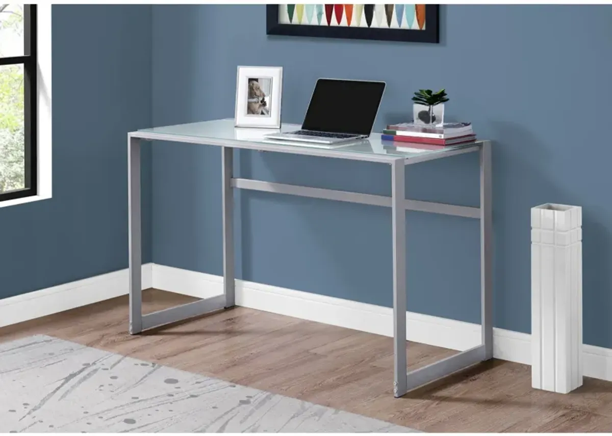 Monarch Specialties Computer Desk, Home Office, Laptop, 48"L, Work, Metal, Tempered Glass, Grey, Contemporary, Modern