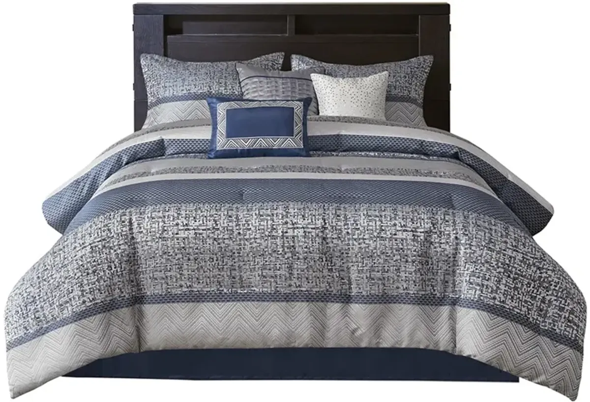 Gracie Mills Hickman 7-Piece Transitional Striped Jacquard Comforter Set