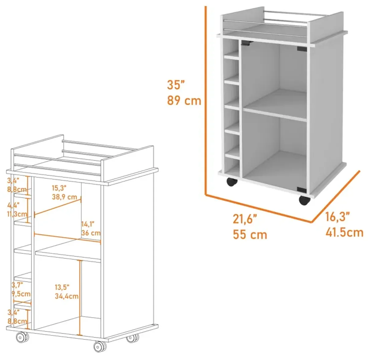 Savannah 6-Bottle 3-Shelf Bar Cart White