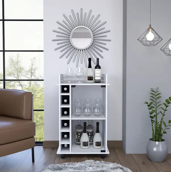 Streamdale Savannah 6-Bottle 3-Shelf Bar Cart White