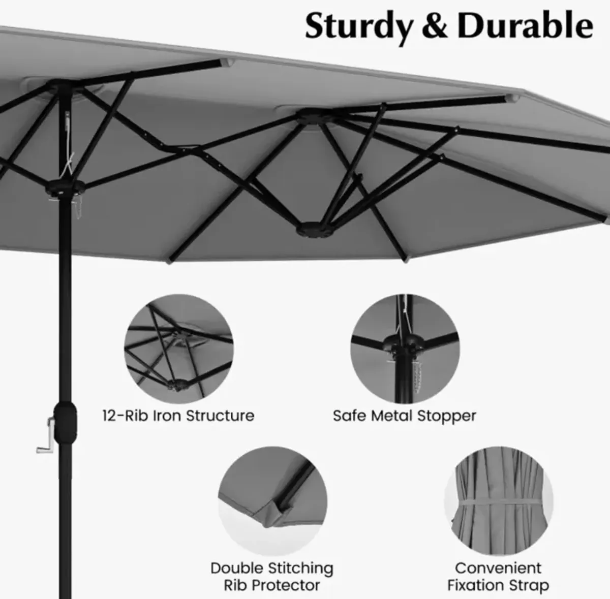 Hivvago 10 Pieces Patio Wicker Dining Set with 15 Feet Double-Sided Patio Umbrella