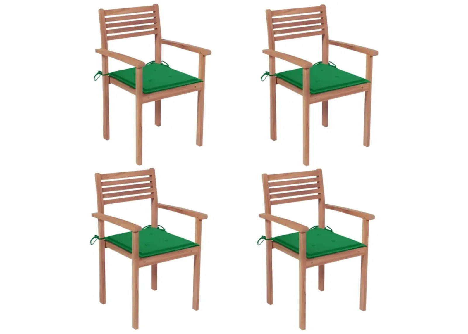 vidaXL Garden Chairs 4 pcs with Green Cushions Solid Teak Wood