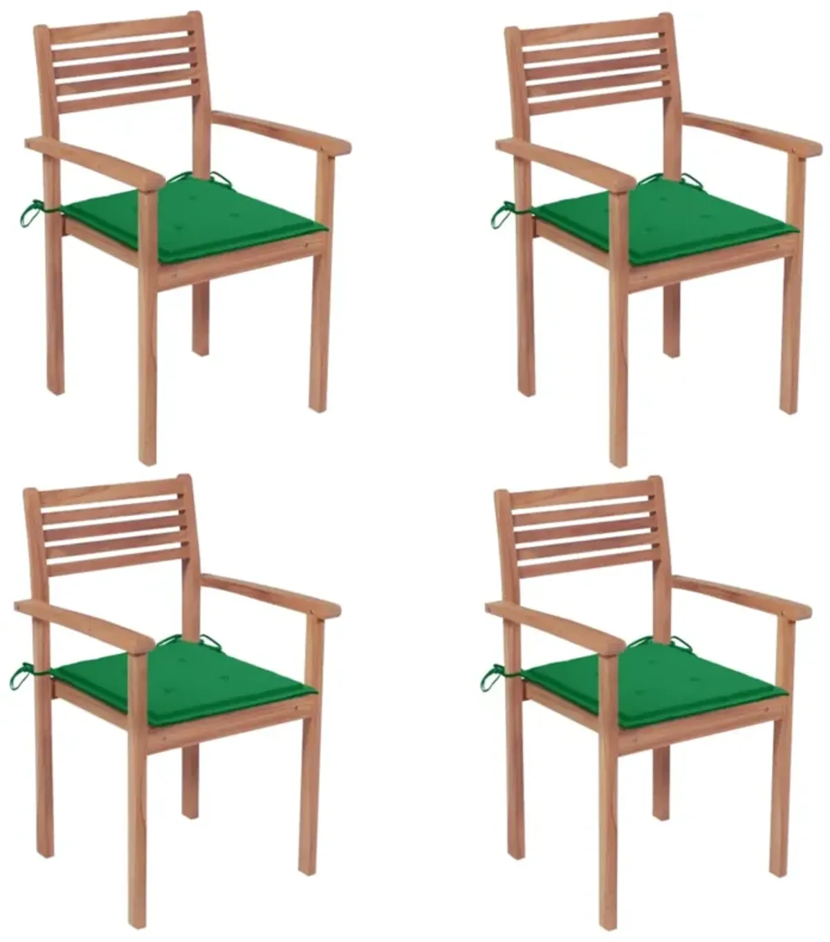 vidaXL Garden Chairs 4 pcs with Green Cushions Solid Teak Wood