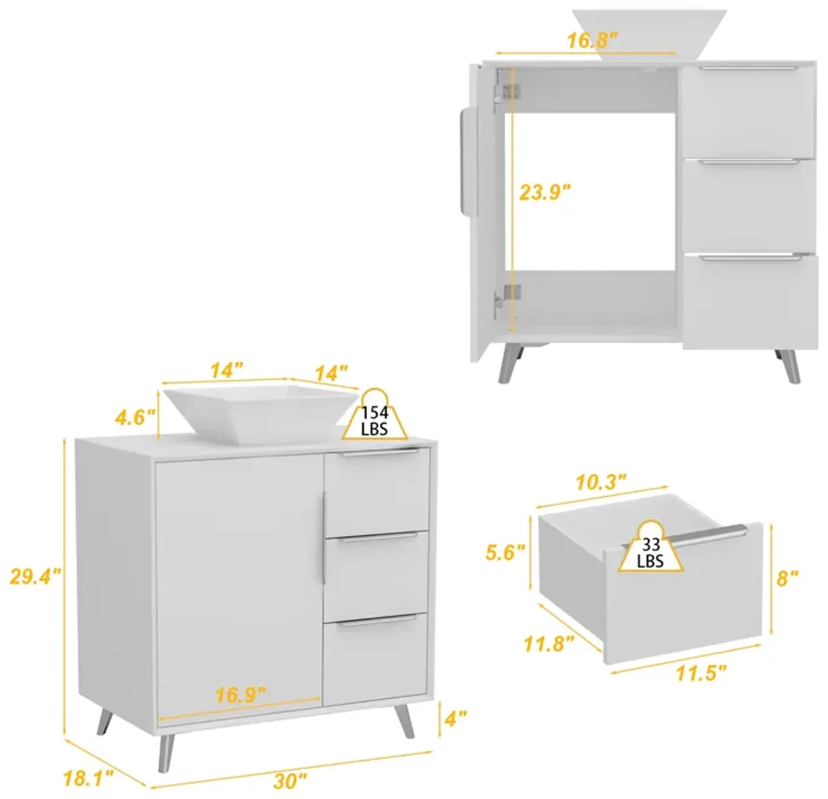 FUFU&GAGA Modern Minimalist Bathroom Vanity with Storage – 30"W x 18.1"D x 29.4"H, White