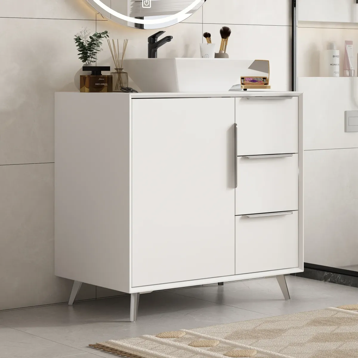 FUFU&GAGA Modern Minimalist Bathroom Vanity with Storage – 30"W x 18.1"D x 29.4"H, White