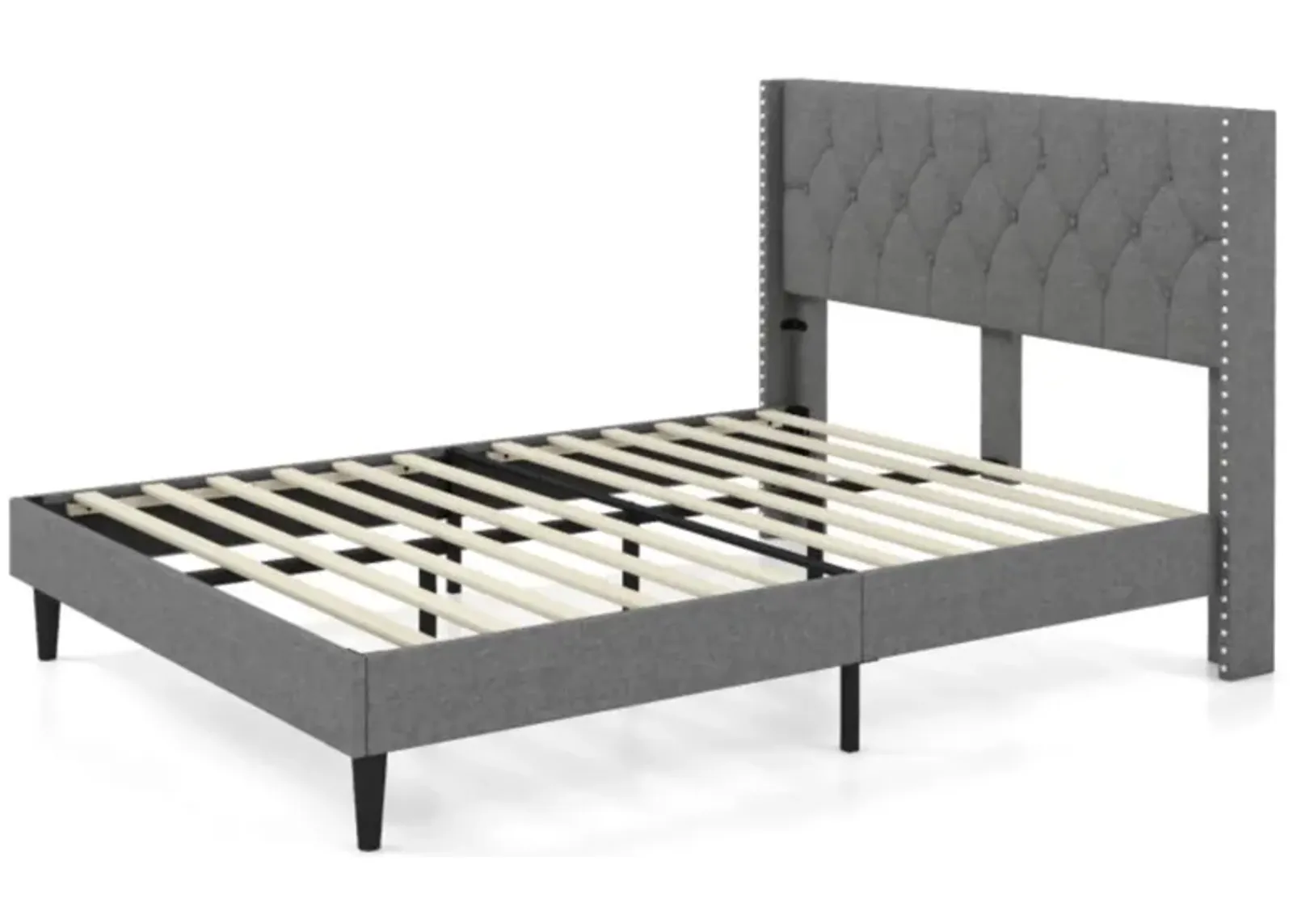 Hivvago Upholstered Platform Bed with Button Tufted Headboard