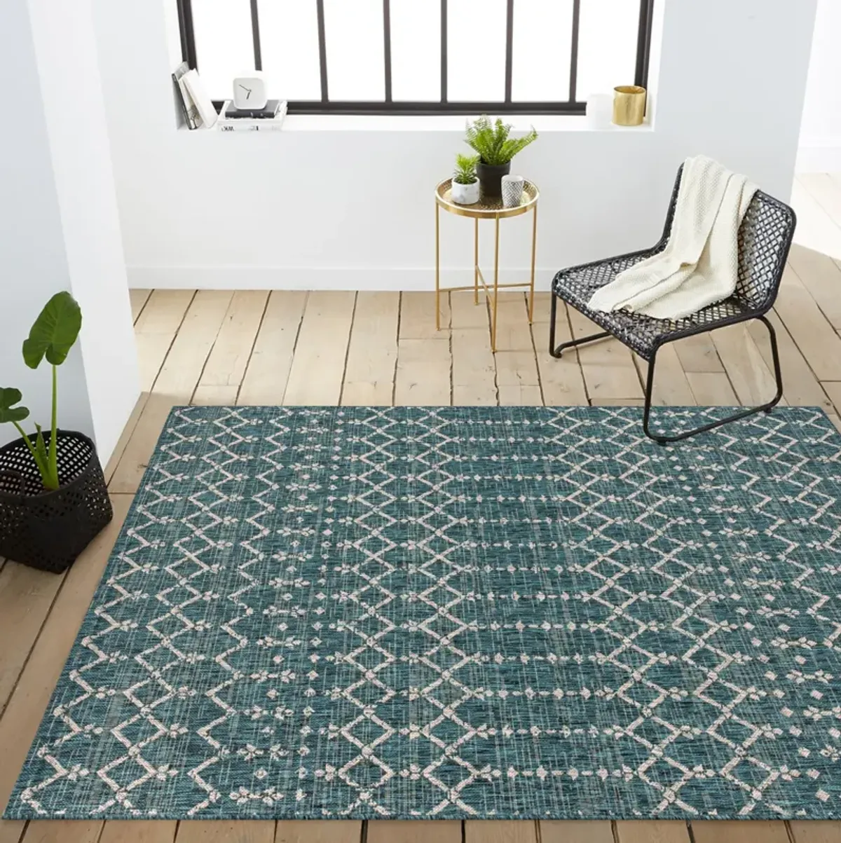 Ourika Moroccan Geometric Textured Weave Indoor/Outdoor Runner Rug