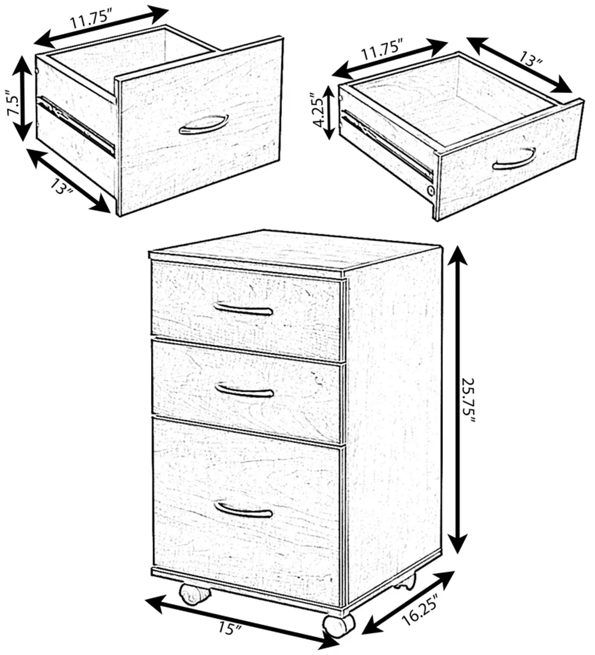 Office File Cabinet 3 Drawer Chest with Rolling Casters, White