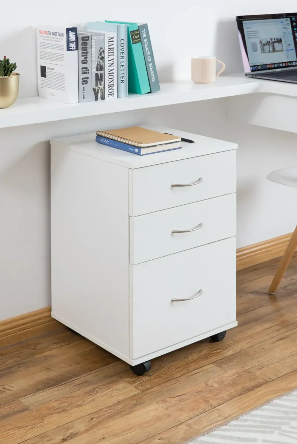 Office File Cabinet 3 Drawer Chest with Rolling Casters, White