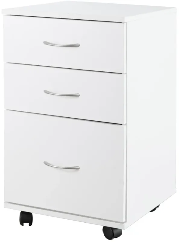 Office File Cabinet 3 Drawer Chest with Rolling Casters, White