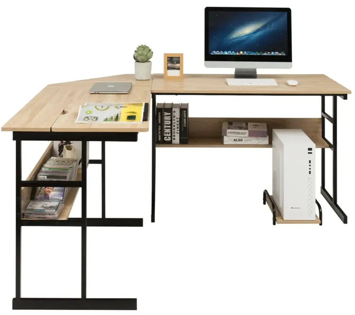 L-Shaped Computer Desk with Tiltable Tabletop