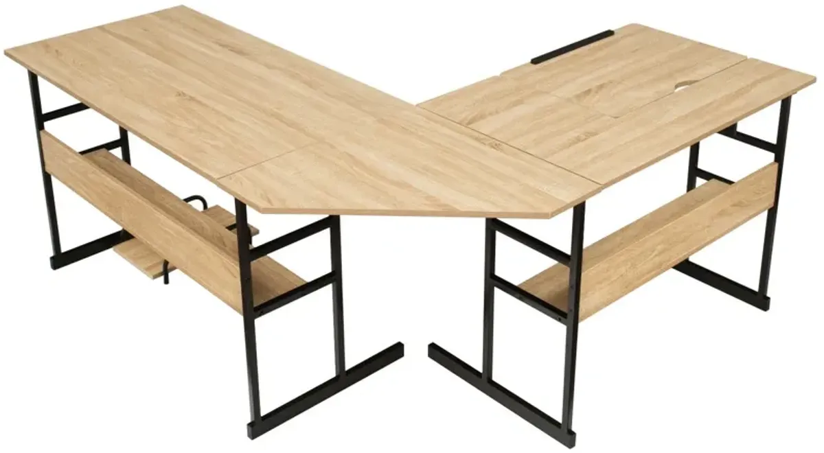 L-Shaped Computer Desk with Tiltable Tabletop