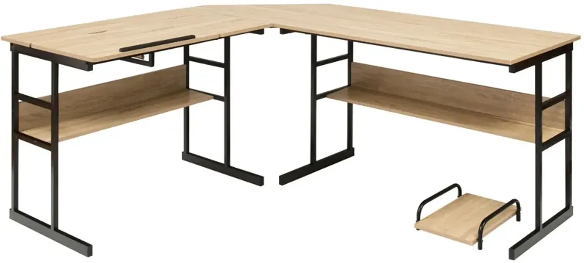 L-Shaped Computer Desk with Tiltable Tabletop