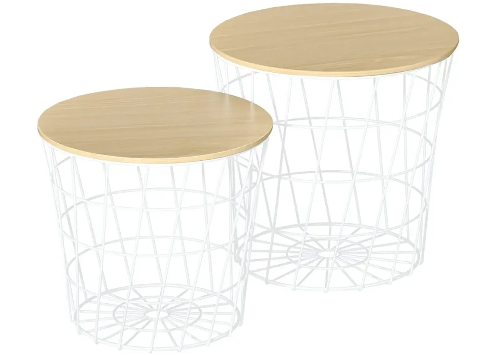 White/Natural Side Tables: Set of 2 Nesting Tables with Removable Top