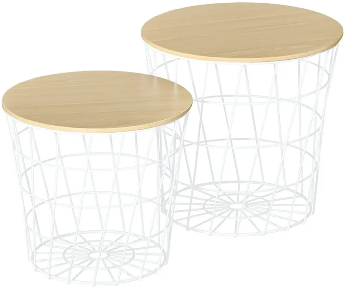 White/Natural Side Tables: Set of 2 Nesting Tables with Removable Top