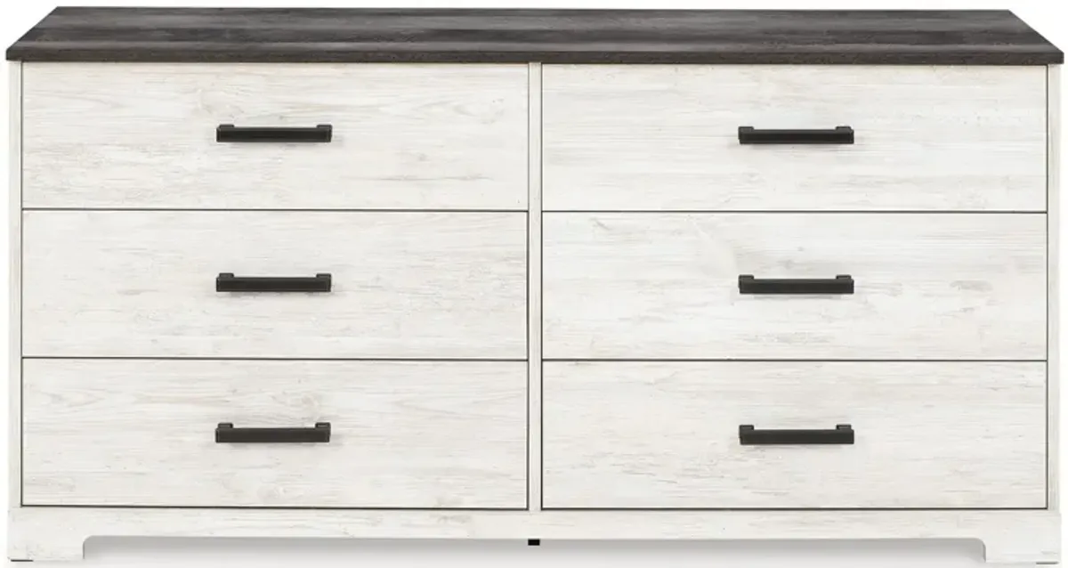 Wisp 59 Inch Wood Dresser, 6 Gliding Drawers, Rustic Crisp White Finish-Benzara