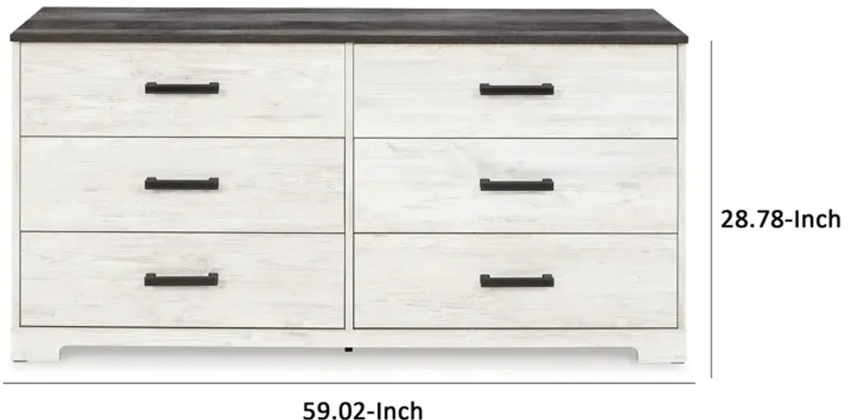 Wisp 59 Inch Wood Dresser, 6 Gliding Drawers, Rustic Crisp White Finish-Benzara