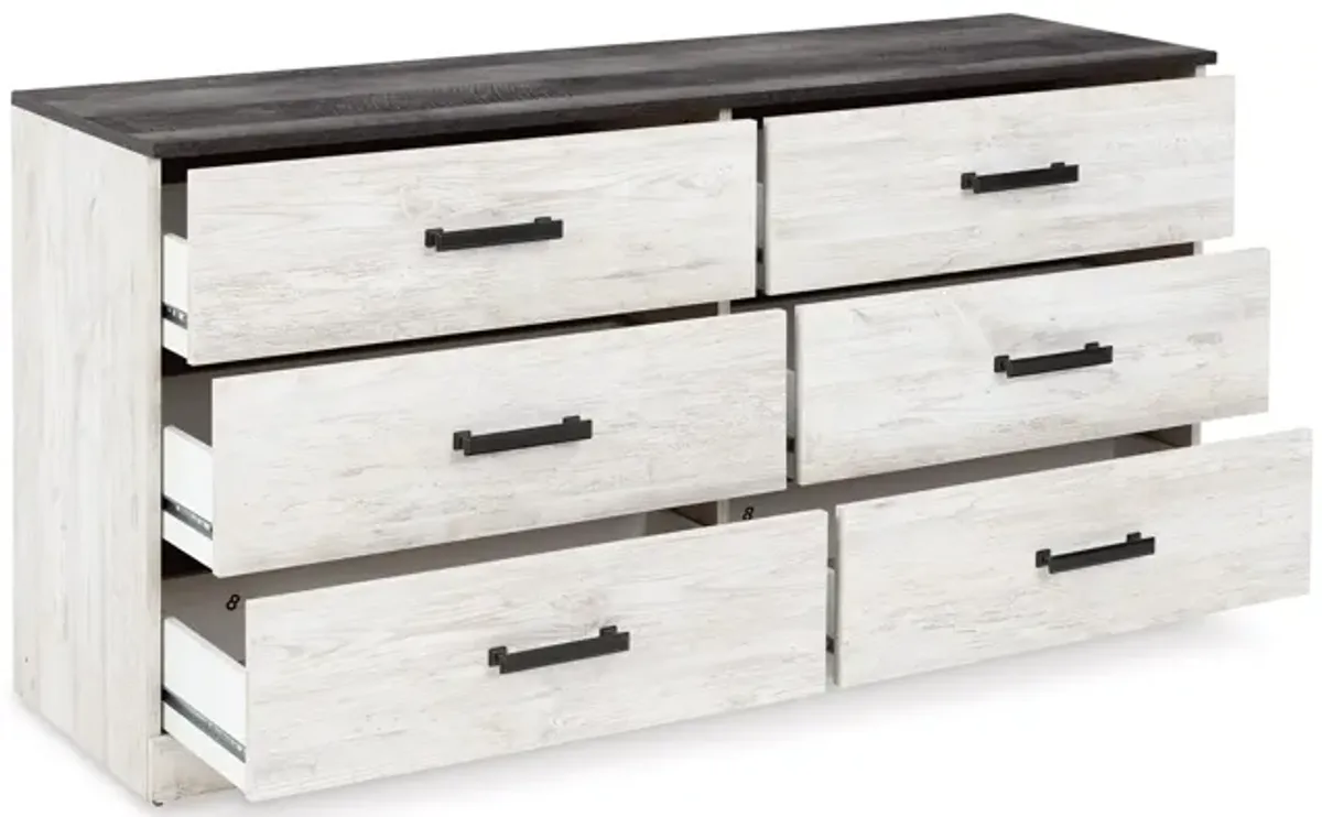 Wisp 59 Inch Wood Dresser, 6 Gliding Drawers, Rustic Crisp White Finish-Benzara