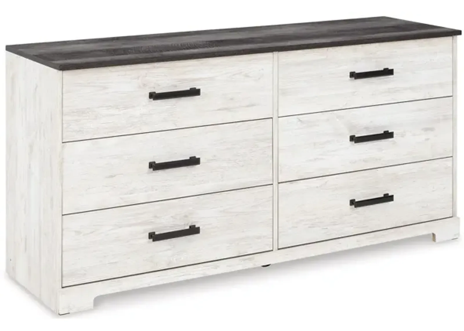 Wisp 59 Inch Wood Dresser, 6 Gliding Drawers, Rustic Crisp White Finish-Benzara