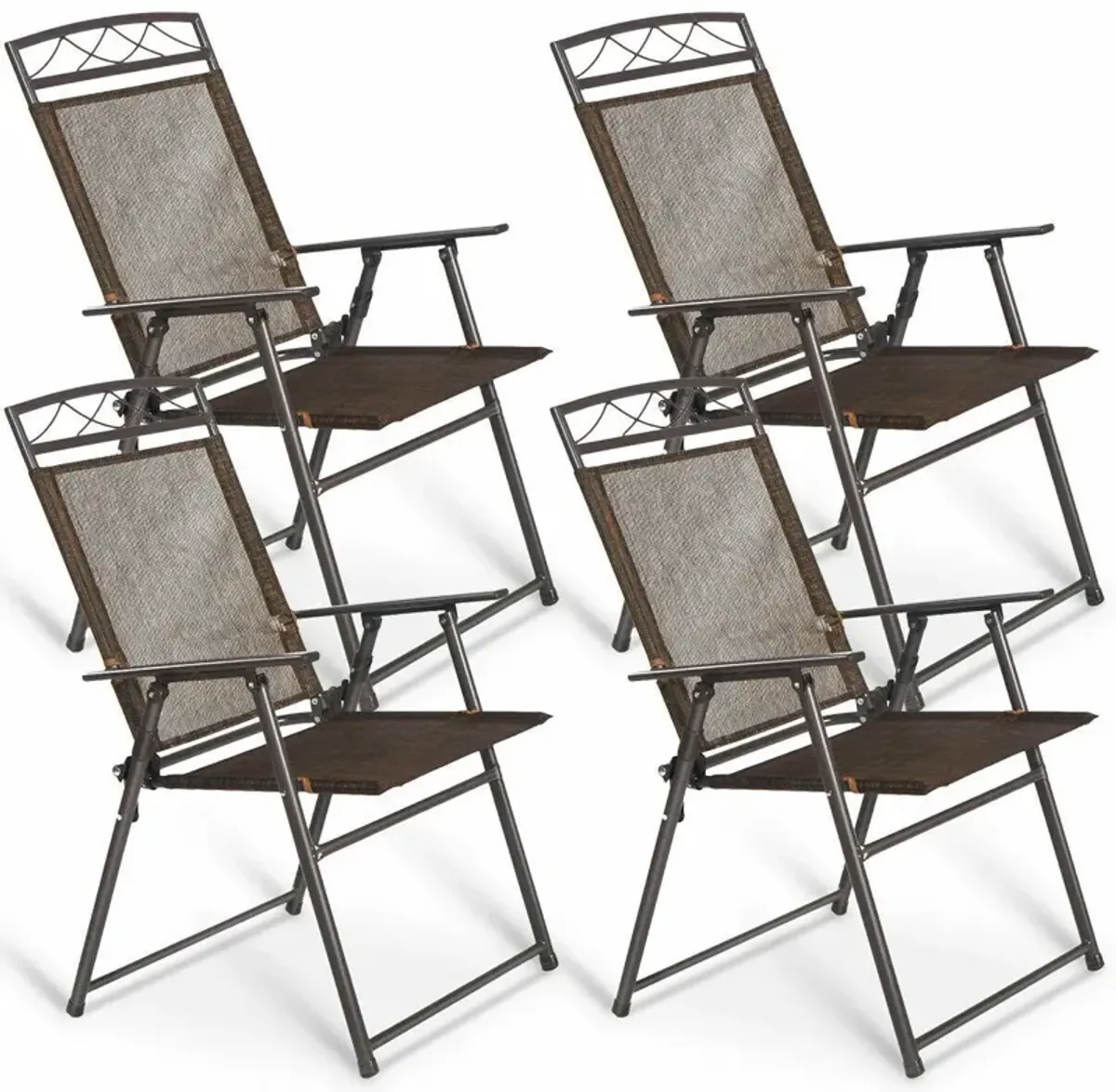 Set of 4 Patio Folding Sling Chairs Steel Camping Deck