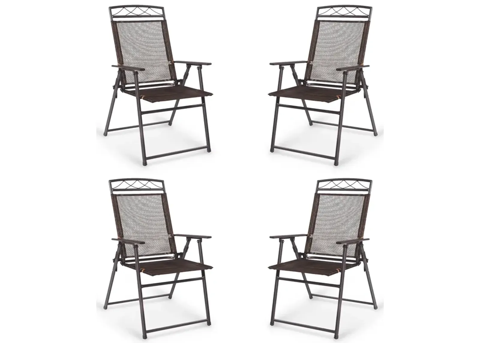 Set of 4 Patio Folding Sling Chairs Steel Camping Deck