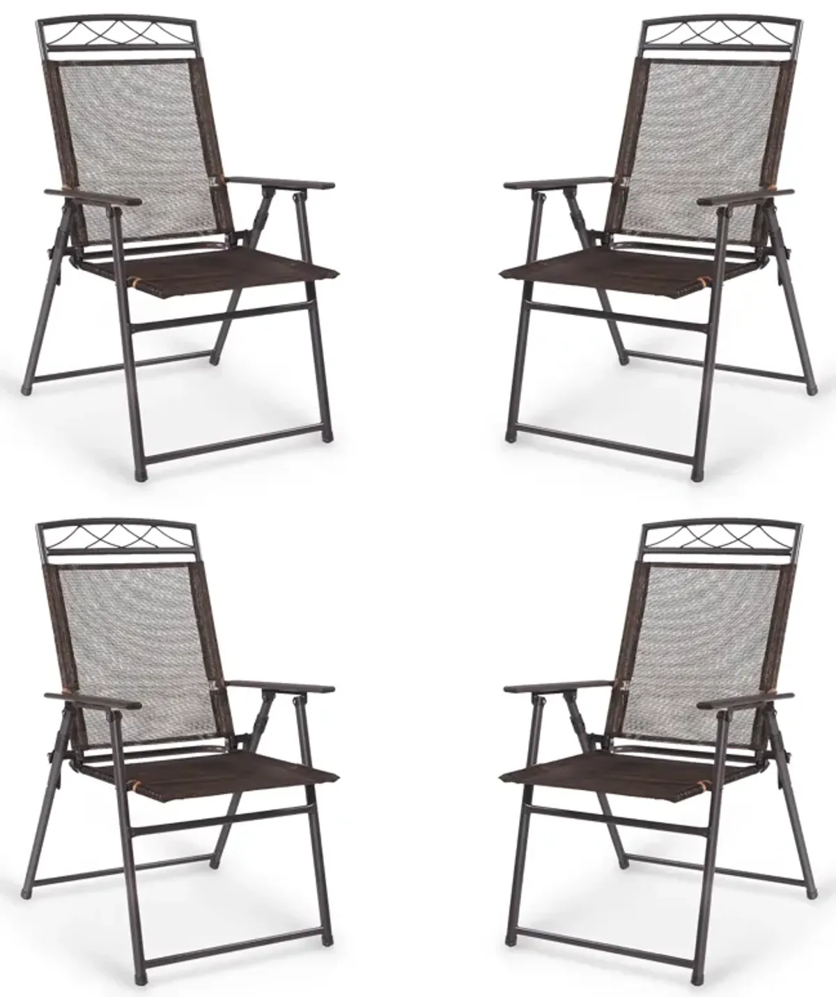 Set of 4 Patio Folding Sling Chairs Steel Camping Deck