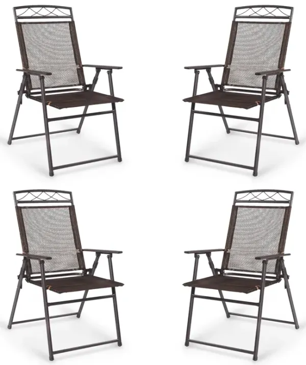 Set of 4 Patio Folding Sling Chairs Steel Camping Deck