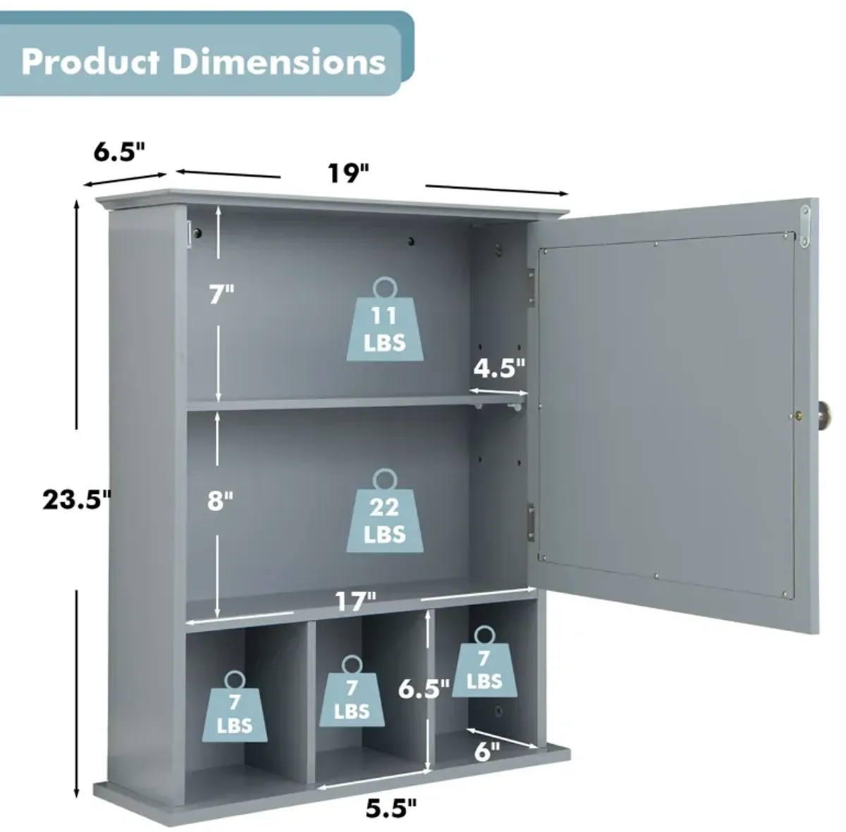 Costway Mirrored Medicine Cabinet Bathroom Wall Mounted Storage W/Adjustable Shelf White